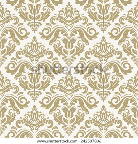 Damask  floral pattern with arabesque and oriental golden elements. Seamless abstract traditional ornament for wallpaper and background