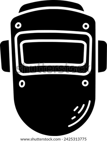 black welder silhouette or flat mask illustration of equipment logo helmet for welding with repair icon and metal shape work as safety to job