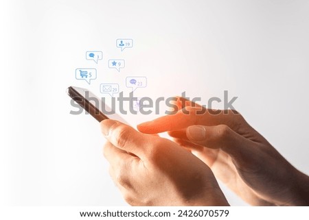 Businessman receiving multiple social media notifications on smartphone. social media concept.