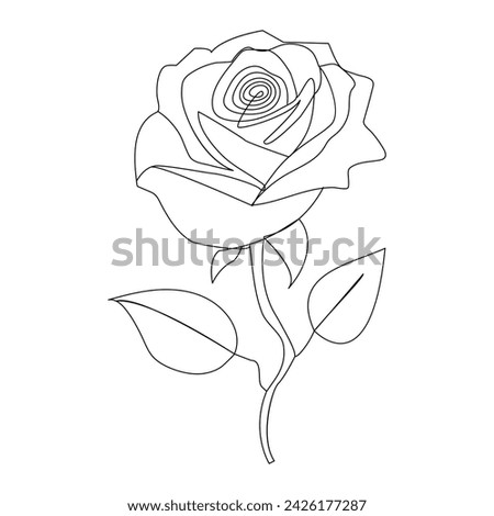 Continuous one line rose flower outline vector art illustration