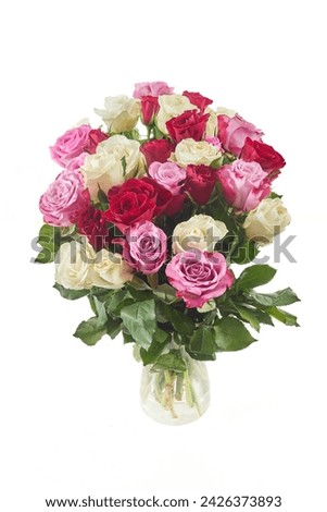 Bouquet of roses isolated on white. Valentines day, 8 march or mother day floral gift.