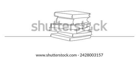 One continuous line drawing of stack books. Education in school and library studying in simple linear style.Writing draft business in Editable stroke. Doodle contour vector illustration