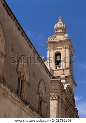 Bell tower in ancient city of mdina, malta, europe