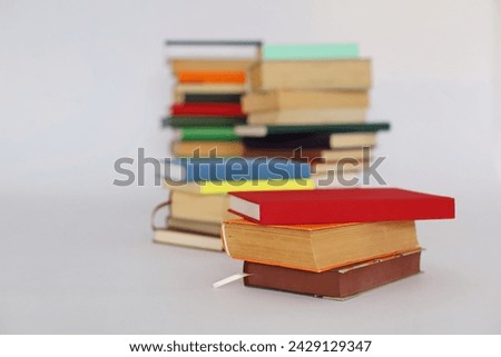 pile of books on white  background, copy space