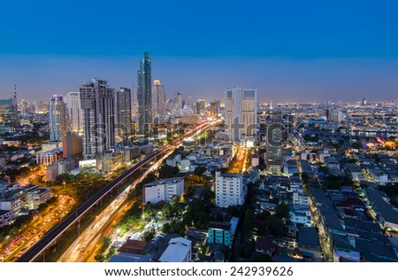 City town at twilight, View Point on top of building, Bangkok, Thailand 