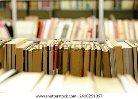 library shelves and books on the background of the bookshelf. the concept of knowledge, education, library.