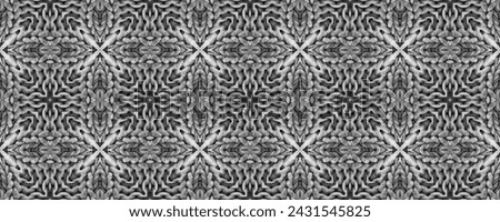 Black White knit Kaleidoscope dark tile. Christmas light art. Grey Black print. Christmas card pattern. Monochrome knitting Wine Pattern. Symmetric Winter Marker painting. Brush pained