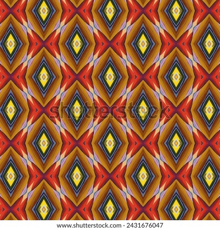 A bright and vivid symmetrical diamond pattern with bold colors, perfect for eye-catching fabric or graphic designs.