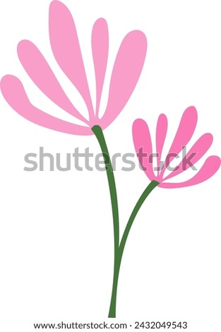 Unique beautiful pink flower. Hand drawn. Spring and summer. Flat Vector element illustration with transparent background.