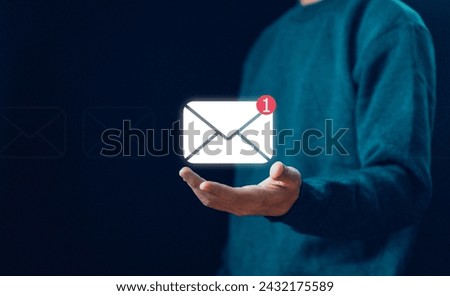 hand show email. icon new email, information message. smart SMS mail on digital. business communication contact newsletter concept. marketing social media. write text on the web