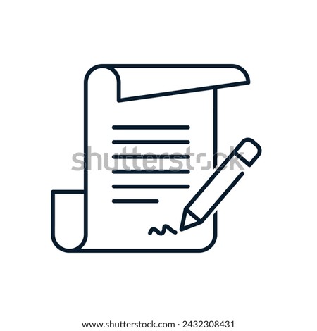 Document signature concept. Vector linear icon isolated on white background.