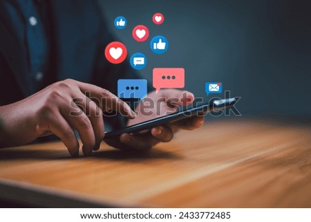 Businessman using social media and digital online, man using smartphone with Social media. Concept of living on vacation and playing social media. Online marketing, technology network concept.