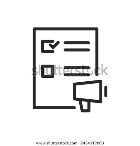 Political Manifesto Document Icon with Megaphone. Thin Line Vector Sign for Public Policy Announcement and Election Campaign Strategy.