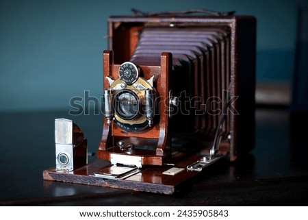 Antique wooden camera and viewfinder