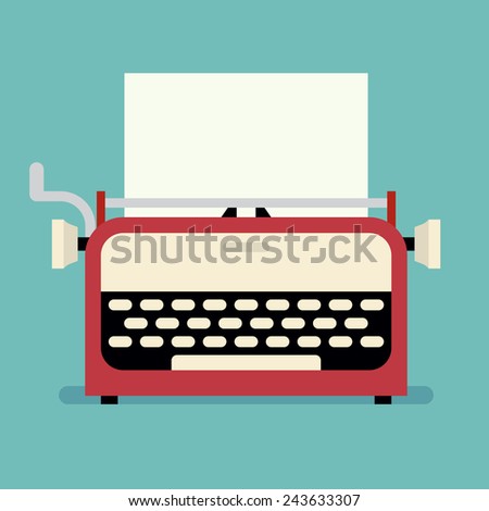 Vector modern flat design creative illustration on copywriting featuring retro typewriter with empty sheet of paper