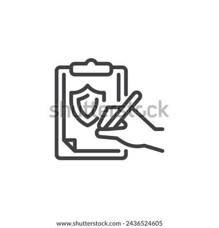 Insurance contract signing line icon. linear style sign for mobile concept and web design. Insurance agreement outline vector icon. Symbol, logo illustration. Vector graphics