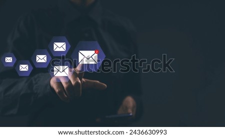 Business email alert and sending email marketing concept. Customer target, business contact and communication, send e-mail or newsletter, online working icommunication.