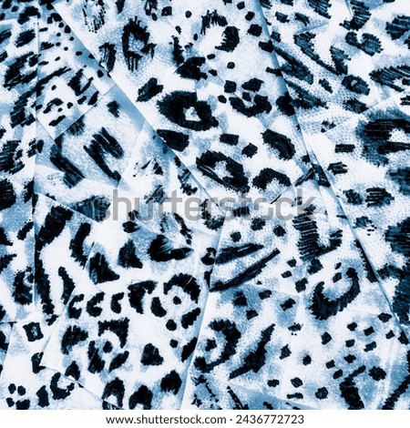 Indigo Watercolor Animal Skins. White Jaguar Pattern Drawn. Aquamarine Animal Print Interior. Geometric Ornament. Blurred Artistic Leopard Print. Fabric Drawn Skin.