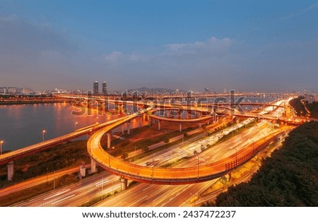 seoul han river bridge city road landscape
