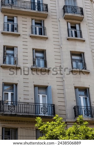 window of residential building with balconies in La Recoleta, Buenos Aires, Argentina