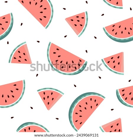 Flat Seamless pink watermelons pattern. Summer fruit vector background. Fashion design for textile print. Cartoon watermelon fruit repeated vector illustration.