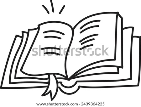 Hand Drawn open book in flat style isolated on background