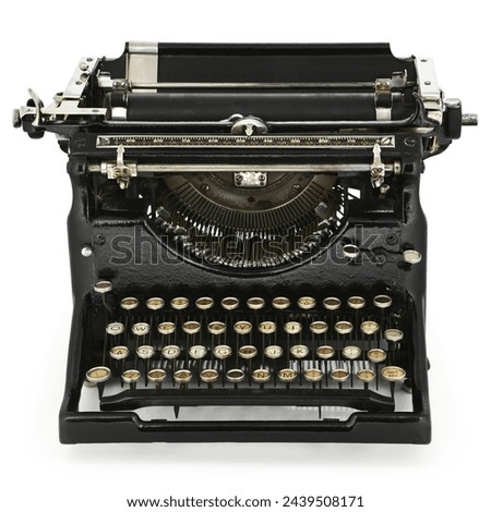 Old typewriter with abstract product background.