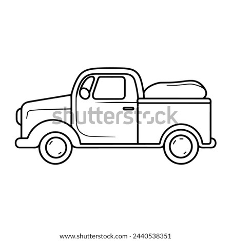 Vector illustration of a minimalist pickup truck outline icon, ideal for automotive projects.