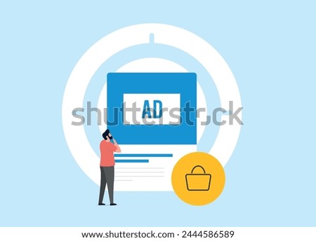 Targeted Digital Marketing, social media targeting. Behavioral, geotargeting and psychographic targeting in digital marketing. Targeted advertising vector illustration with icons on blue background