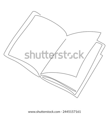 Single one line drawing of open text book for study. Back to school minimalist, education concept. Continuous simple line draw style design graphic vector illustration.