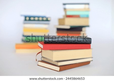 stack of books on white background, back to school