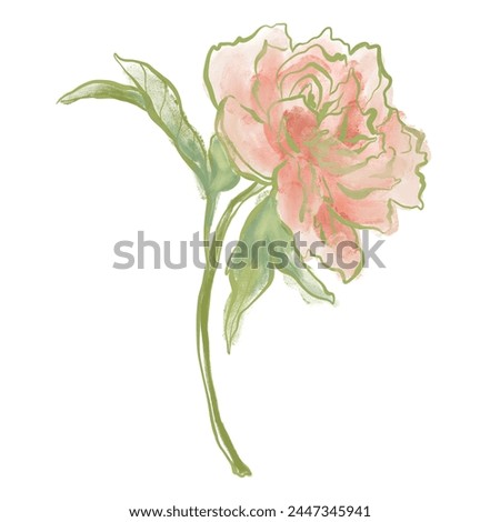 Oil painting abstract flower card of pink peony. Hand painted floral composition of wildflower isolated on white background. Holiday Illustration for design, print, fabric or background.