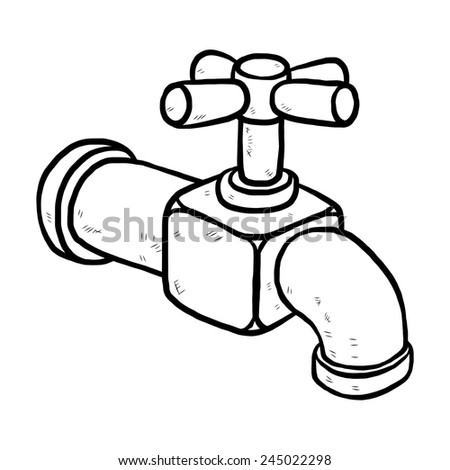 water faucet / cartoon vector and illustration, black and white, hand drawn, sketch style, isolated on white background.