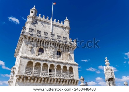 Fortified floors and terrace view of the Torre de Belem (Belem Tower), medieval defensive tower on the bank of Tagus River, UNESCO World Heritage Site, Belem, Lisbon, Portugal, Europe
