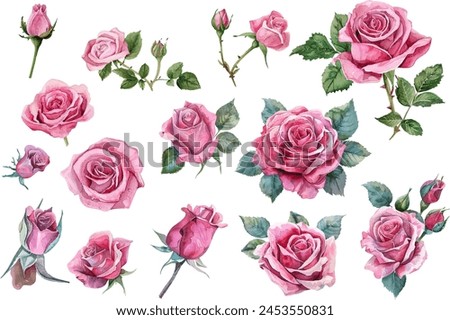 Pink Roses Clipart, Roses bouquet, Printable Watercolor clipart