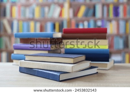 stack of books in library