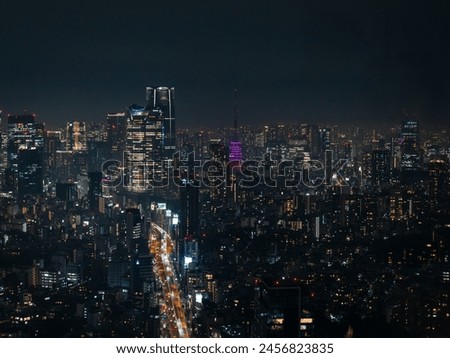 Tokyo building skyline around Tokyo Tower at night.
