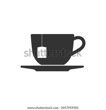Cup with tea bag graphic icon. Cup and saucer sign isolated on white background. Vector illustration