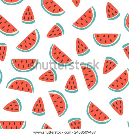 Watermelon slice summer seamless pattern. Hand-drawn simple tropical background