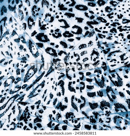 Indigo Animal Print New. Blurred Leopard Patchwork. Winter Animal Print Graphic. Modern Design Template. Aquamarine Leopard Camo. Wild Leo fashion.