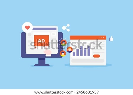 Social media advertising campaign driving traffic to the website, Conversion from social media advertising, Audience engagement - vector illustration background with icons