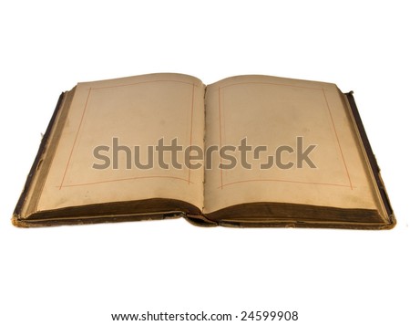 The open old  book with empty pages.Isolated on a white background.