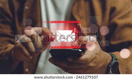 Email inbox alert and spam virus with warning, email security protection alert, new email notification and internet communication concept, email technology icon, junk mail compromised information