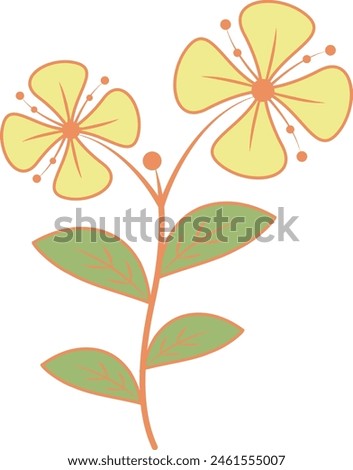 Floral Botanical Branch Illustration. Hand Drawn Flower Design Isolated on White Background