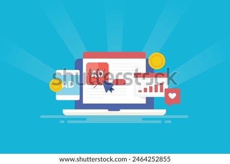 Cost per click, CPC, Website ad click, Spending money on digital advertising, customer clicking on advertisers ad - vector illustration background with icons