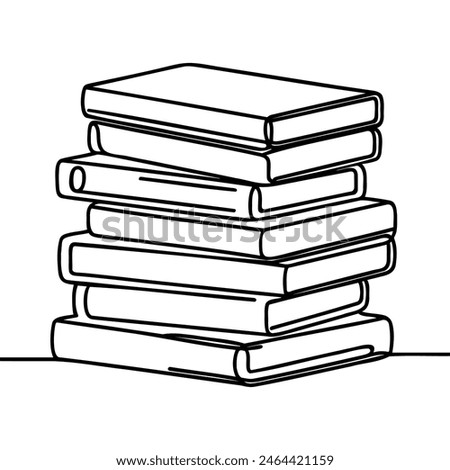 One continuous line drawing of stack of books. Student concept.. Study space desk concept.