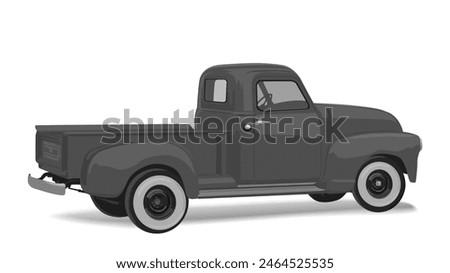 Black silhouette off-road SUV icon. Side view pickup truck. Vector flat graphic. Isolated on white background.