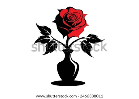 Beautiful flower rose with leaves in the pot, vector art illustration 2