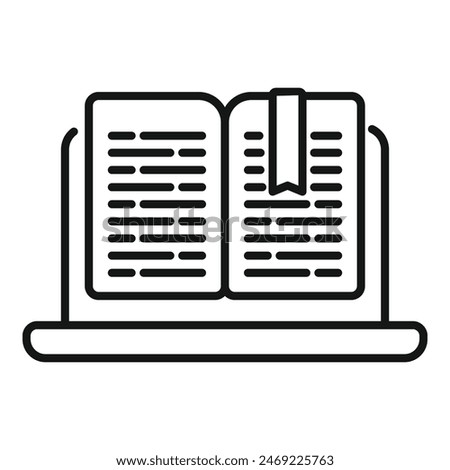 Laptop digital reading icon outline vector. New online book. Read literature