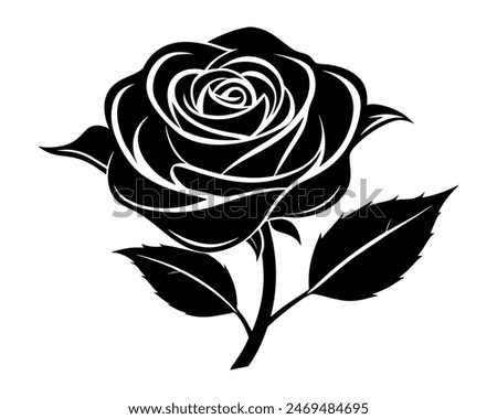  vector black silhouettes of rose flowers isolated on a white background.